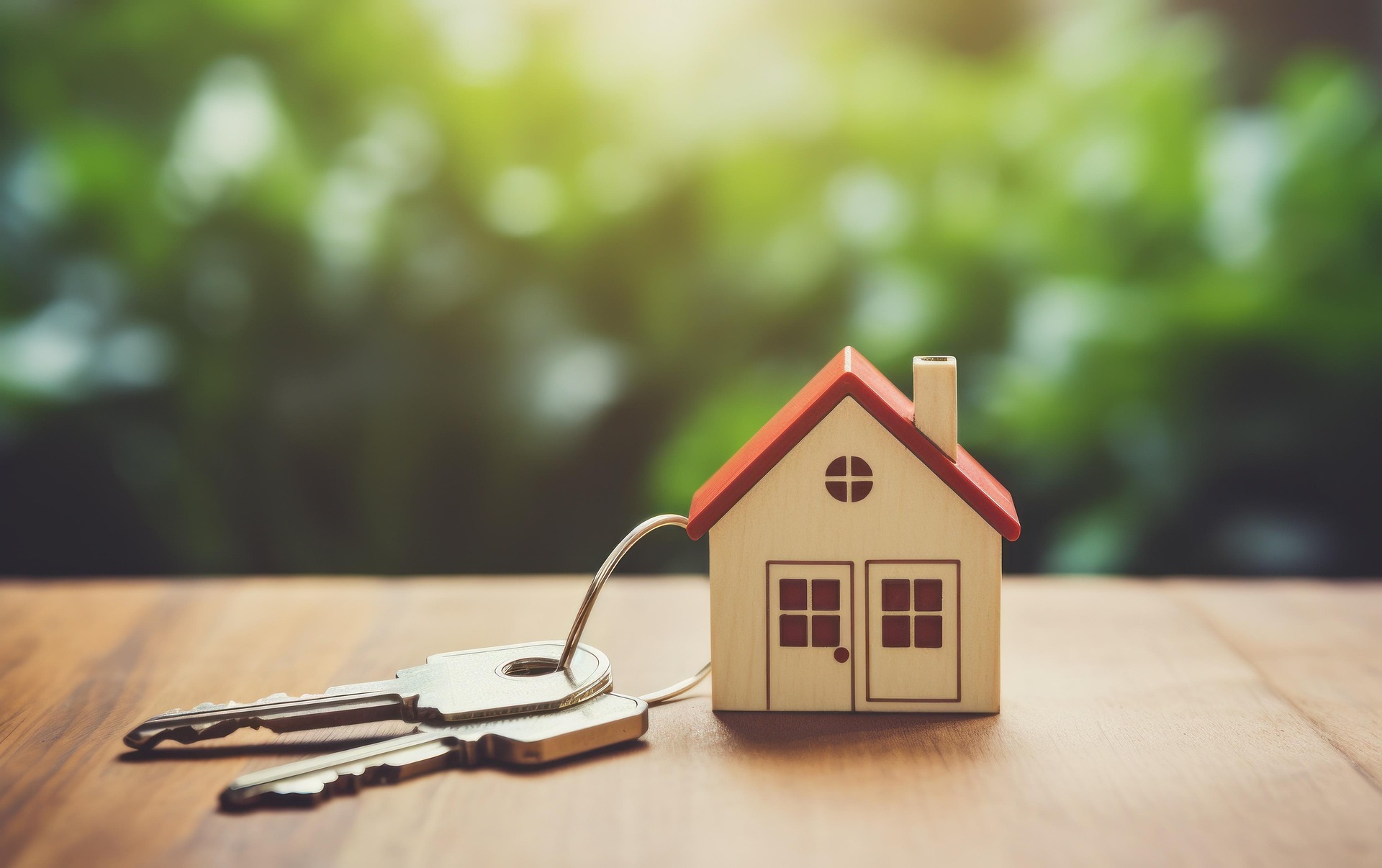 Imagen de una llave con llavero de casa en representación el acceso a una vivienda.
